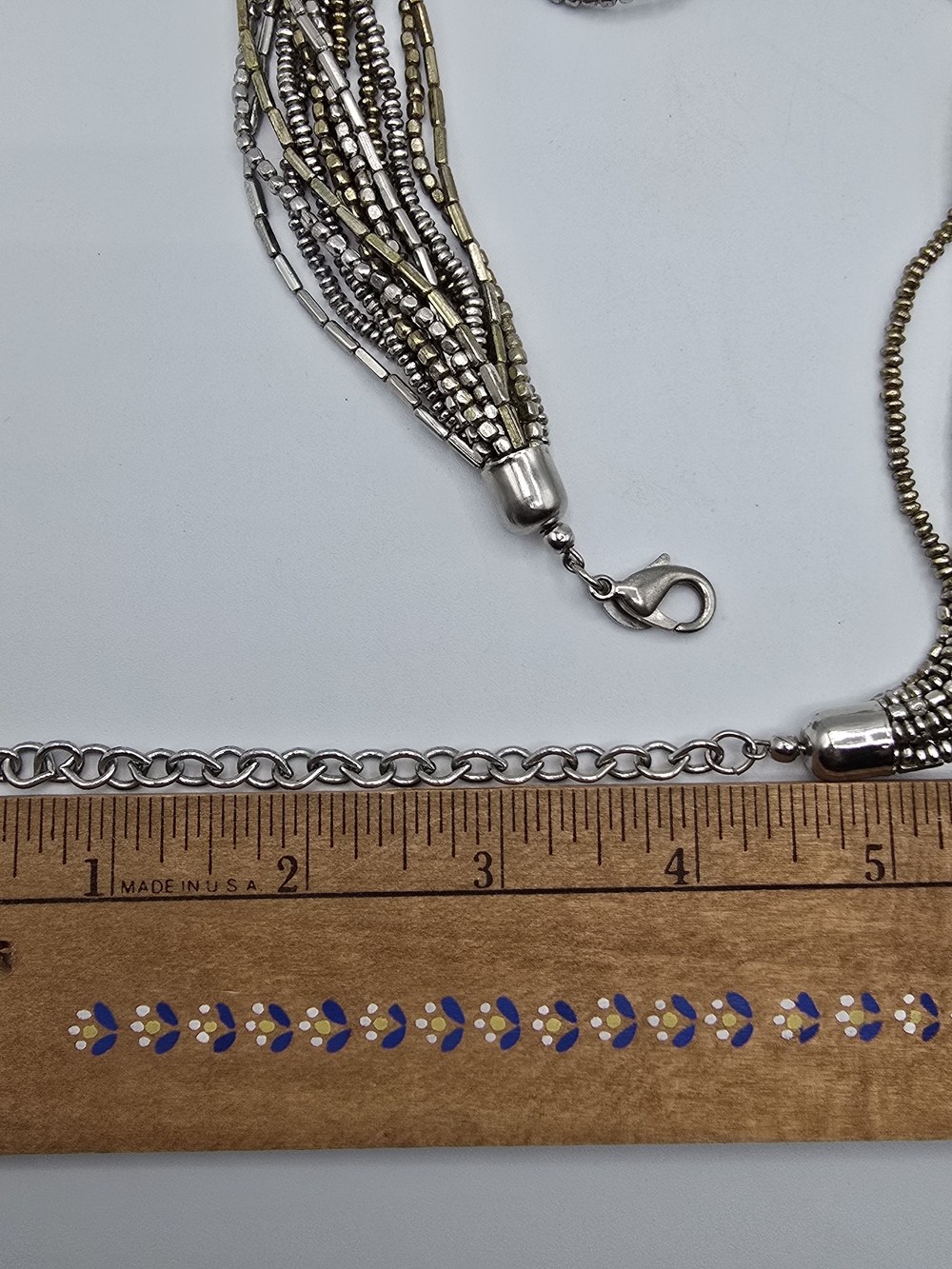 Chico’s Multi Strand Seed Bead Necklace Mixed Metal Gold Silver Tone Adjustable - Picture 9 of 10